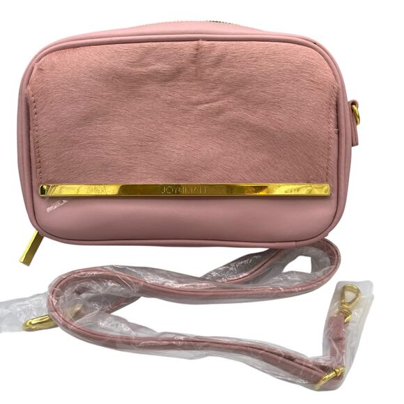 Joy & Iman Pink Luxe Leather Calf Hair Crossbody Shoulder Handbag RDIF Boho Med - Picture 1 of 6